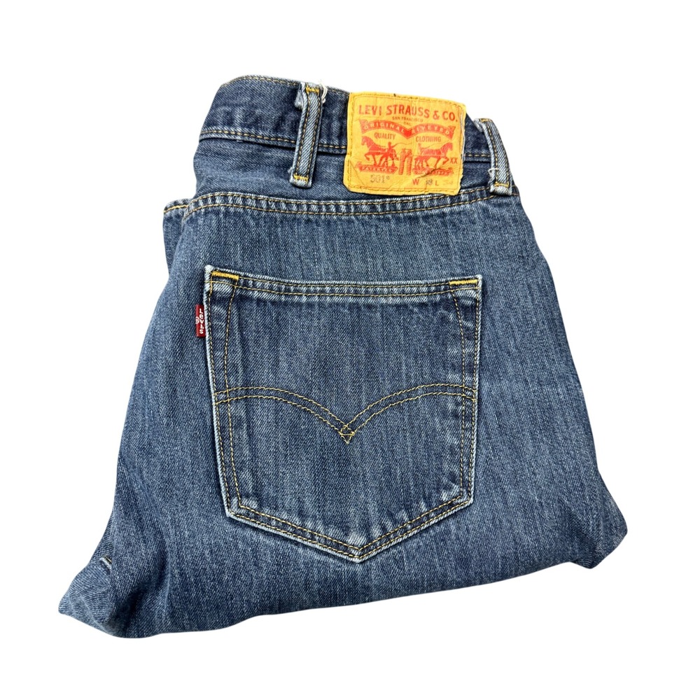 Levi's 501 Jeans Mens 38x34 (36x33 ACTUAL) Button Fly Straight Leg Blue Denim